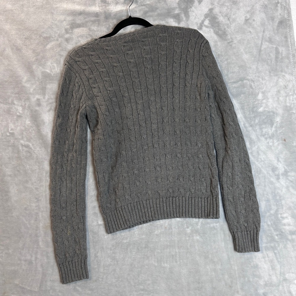 Polo Ralph Lauren Sweater Grey Cable Knit Cotton Red Pony Logo Mens Medium - Picture 2 of 9